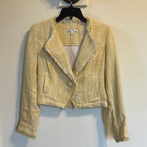 Cabi Yellow Textured Tweed Frayed Hem Cotton Moto Jacket Size Small